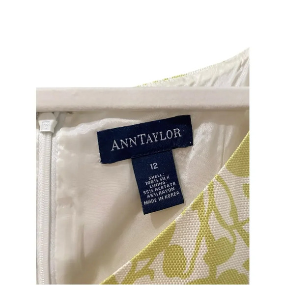 Ann Taylor Green White Floral 100% Silk Brunch Church Midi Dress Size 12 - Picture 2 of 4